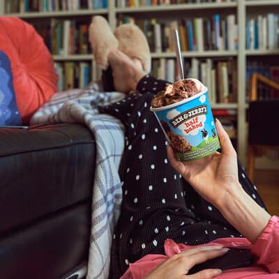 Pint of Half Baked while relaxing on couch