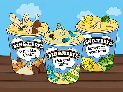 Pints of Ben & Jerry's with funny sayings