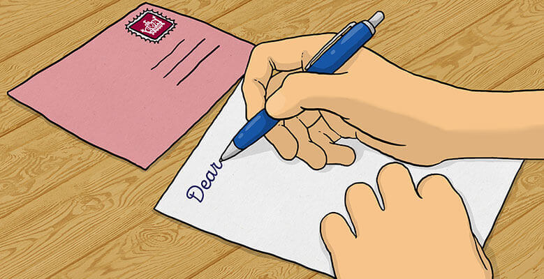Illustration of an envelope paper and pen